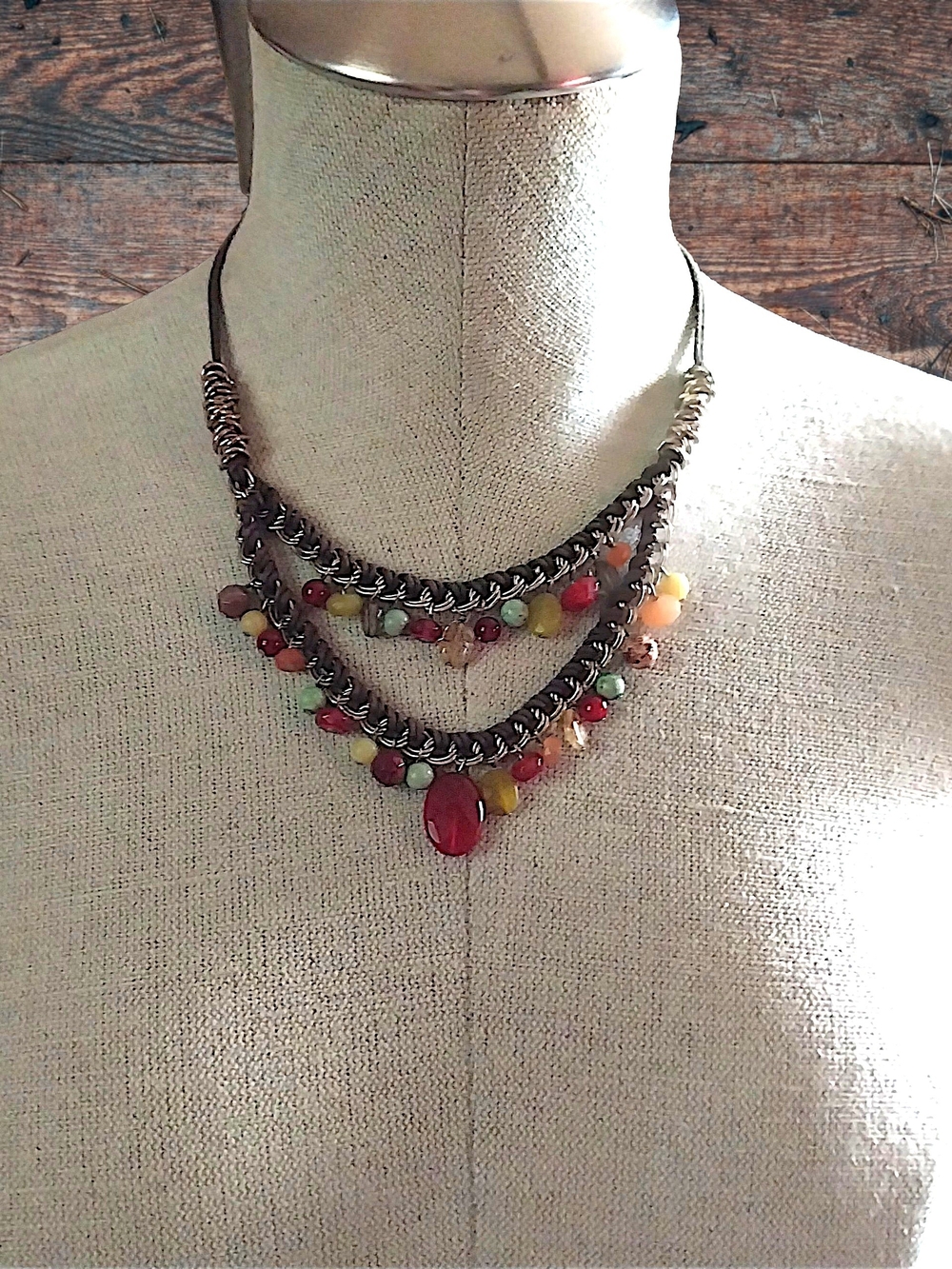 Multicolor Beaded Layered Statement  Necklace